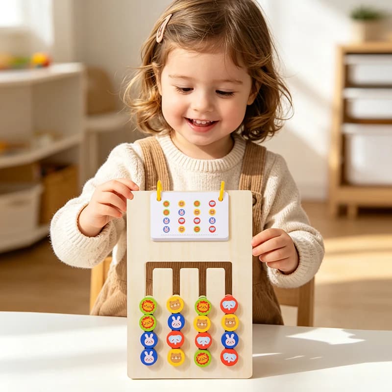 Montessori Wooden Four Color Matching Double-sided Game Chess Cognition Learning Game Logic Thinking Training Early Education