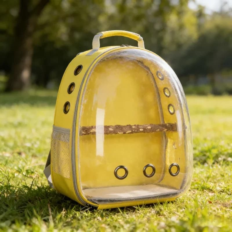 Zaino Trasportino Portatile Traspirante per Uccelli, Borsa da Viaggio per Pappagalli, Gabbia Regolabile con Supporto in Legno, Borsa da Esterno per Animali Domestici