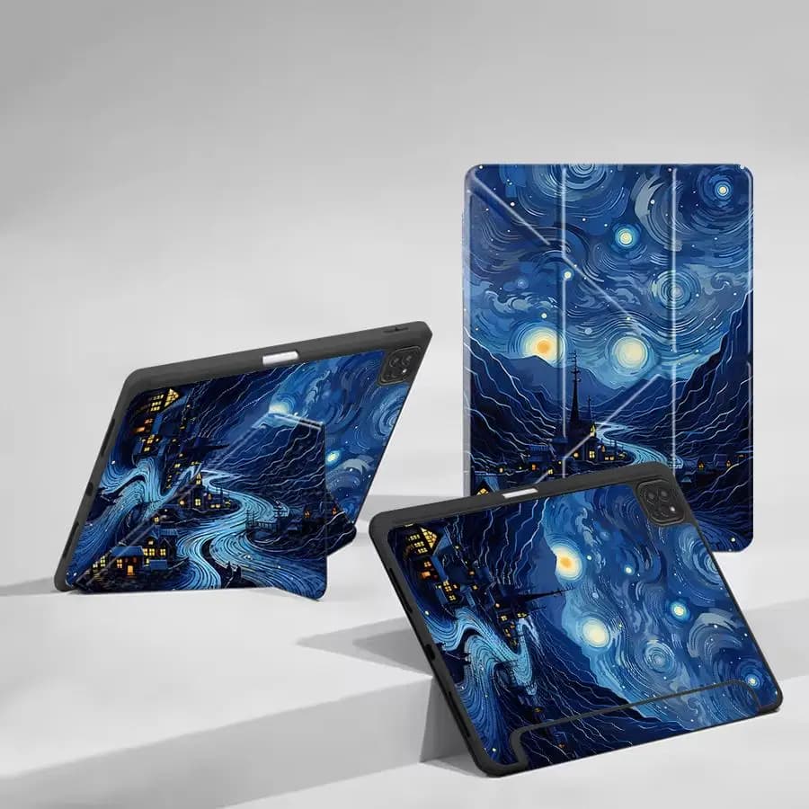 Custodia per Tablet iPad Pro 10a 7a 11a 9a 8a generazione, Air 2025 4 5 M3 Air M2 1 2 M4 Mini 7 6, Cover con Supporto, Cielo Luna Notte Stellata