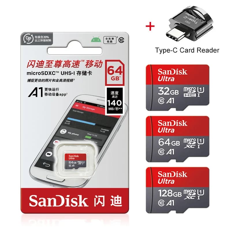 Scheda di memoria Micro TF SD da 32GB, 64GB, 128GB, 256GB, Mini card Flash Classe 10, con lettore Type-C