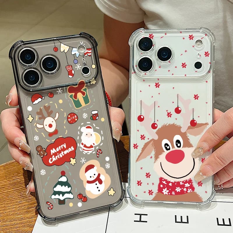 Custodia per telefono alce albero di Natale per iPhone Air 17 Pro Max 16 15 Pro Max 14 13 12 Pro 11 Cover trasparente in silicone morbido antiurto
