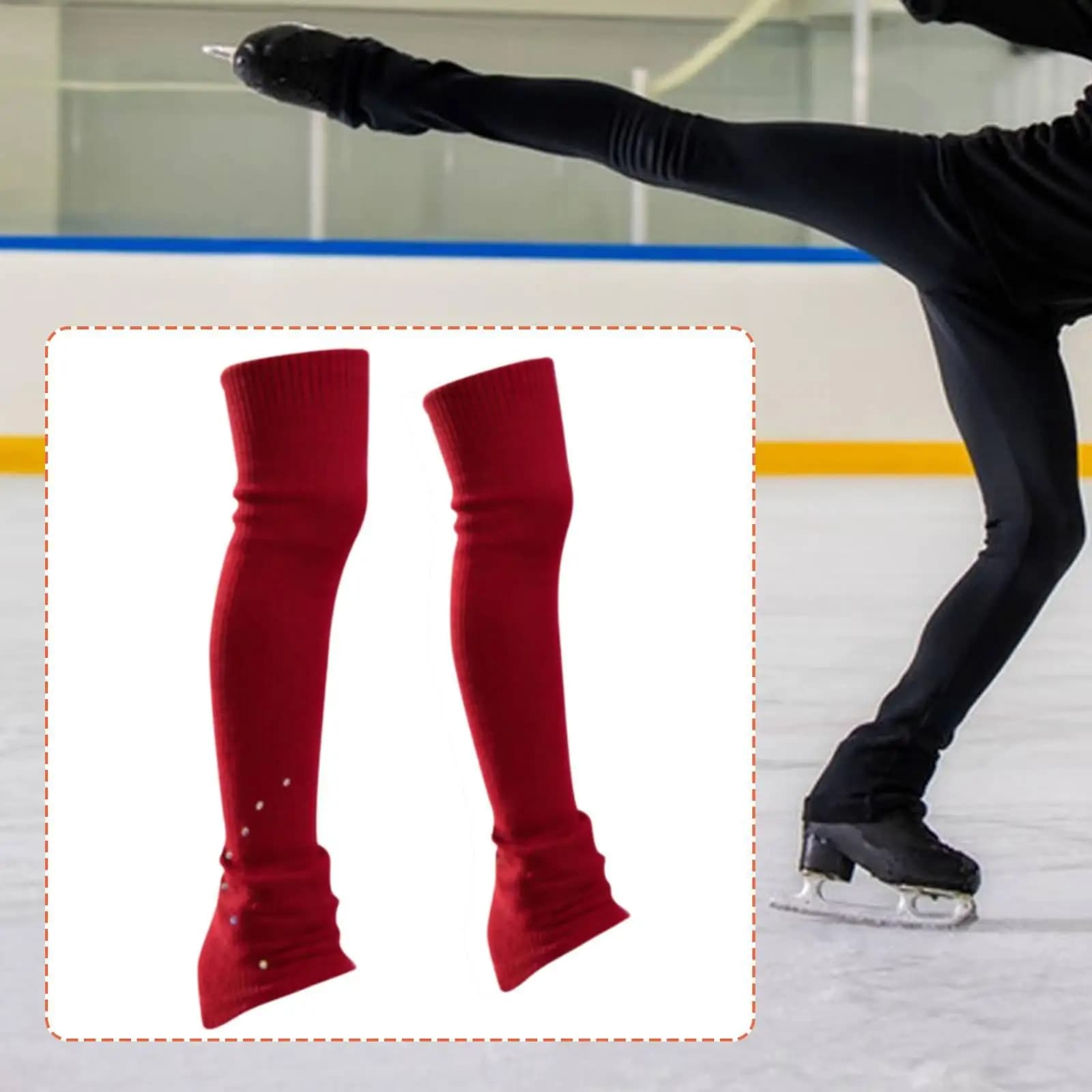 Footless Figure Skating Socks Ribbed Knitted Leg Warmers Full Coverage Boot Covers for Ice Skates Practice Performance