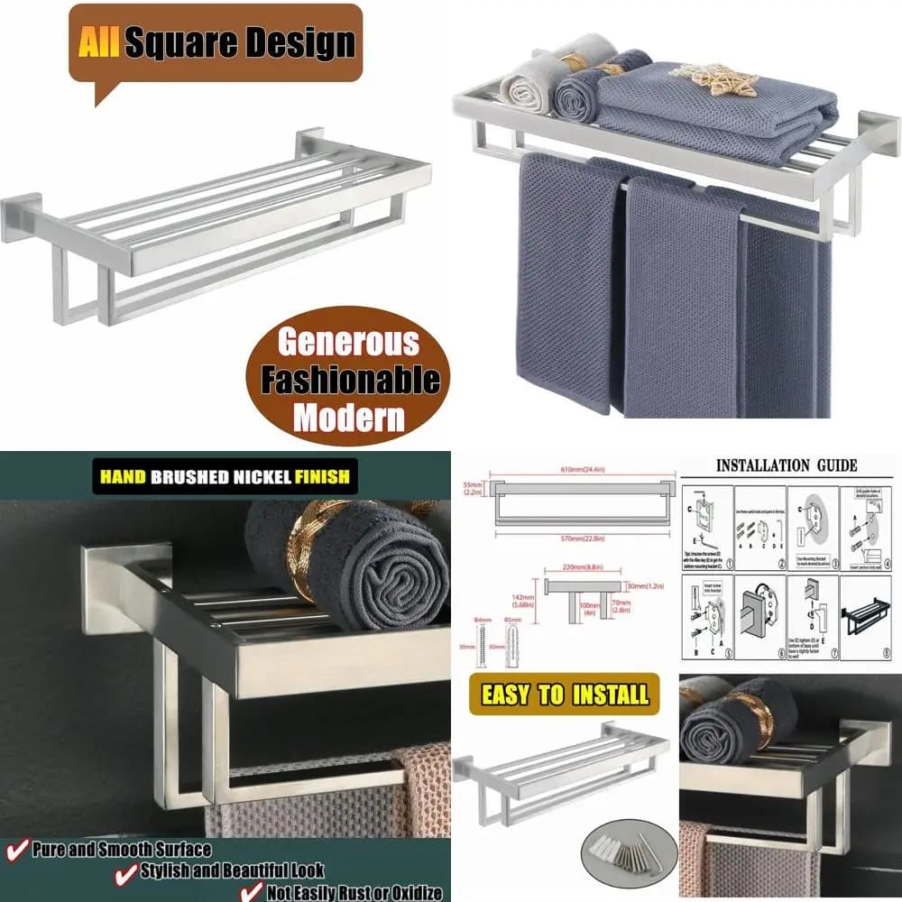 24 portasciugamani moderno doppio in acciaio inossidabile SUS304 in nichel spazzolato per parete del bagno
