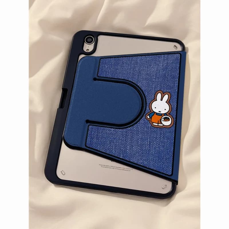 Custodia per Tablet Miffy in Denim e Palloncini, Cover per iPad10Air7/Mini7/Pro11, Protezione a 360° ° Cover con supporto girevole con custodia rigida antiurto con slot per penna