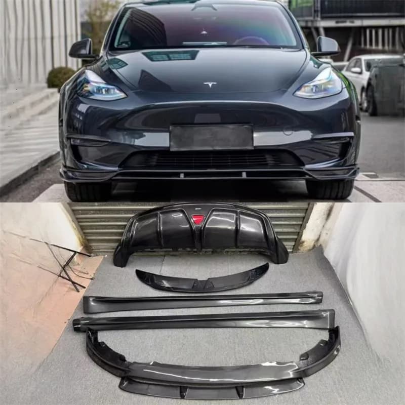 For Tesla Model Y Real Carbon Fiber Bumper Front Lip Rear Diffuser Side Skirts Tail Wing Splitters Spoiler Accessories Body Kit
