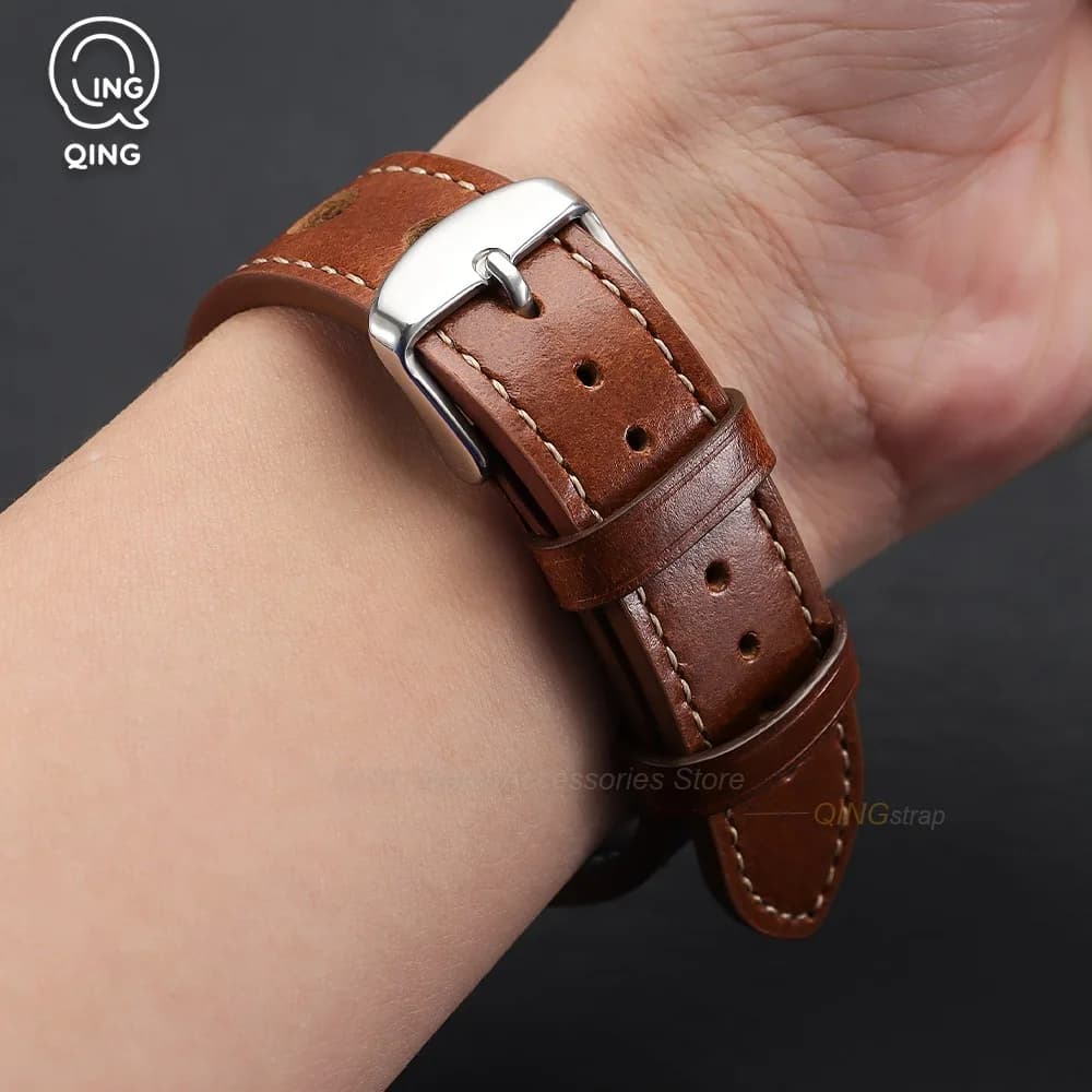 20/22mm Vintage Cowhide Leather Watch Strap Fashion Breathable Watchbands Watch Accessories Men Women Soft Replace Bracelet Belt