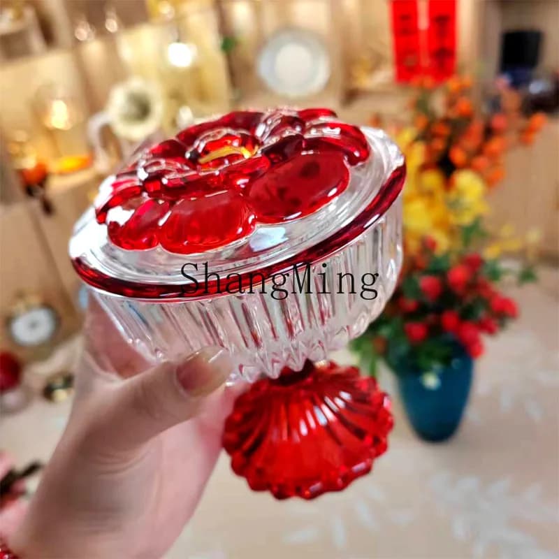 Barattolo festivo CL a righe rosse, alto, in vetro, per caramelle, frutta secca, snack, decorazione per la casa, con coperchio.