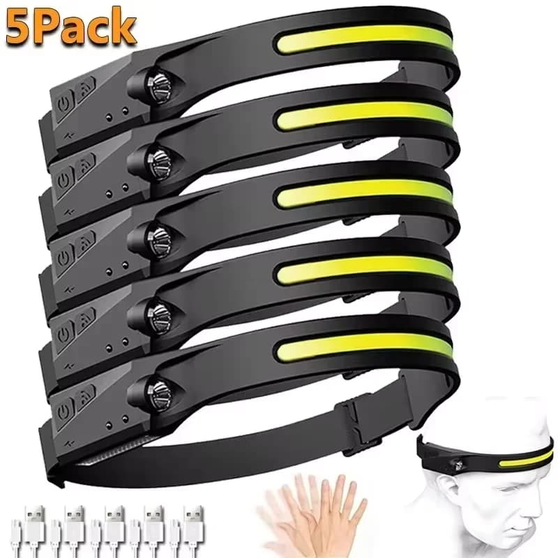 1 ~ 20Pack Lampada frontale USB ricaricabile Sensore LED Torcia XPE + Torcia COB Faro da campeggio impermeabile per lanterna da pesca