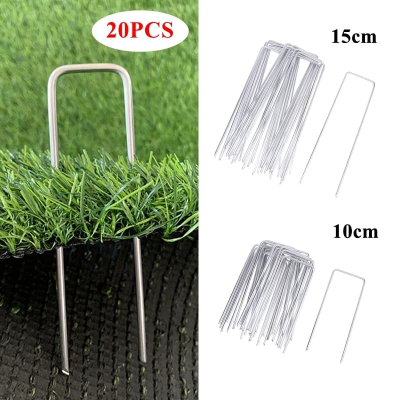 20 pz 10/15cm paesaggio graffette a forma di U perni da giardino picchetti graffette Heavy Duty Yard prato tenda picchetti fissaggio pioli per erbaccia