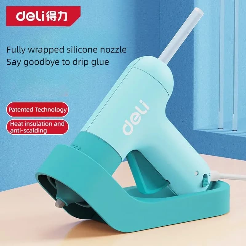 Deli Pistola per colla a caldo con colla trasparente da 7 mm Mini pistola per uso domestico Pistola per temperatura di calore elettrica Strumento di riparazione Set di bastoncini speciali