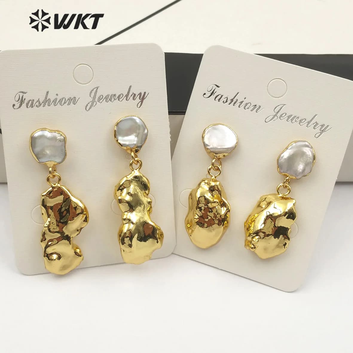 WT-E490 WKT Orecchini di Perle Naturali di Varie Dimensioni, Placcati in Oro, Accessorio Gioiello Regalo per Signore