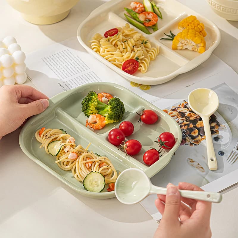 8.5 inch household ceramic divider plate cosmetic undercoat color cream dishes wind-shaped dining utensils for weight loss for kitchen