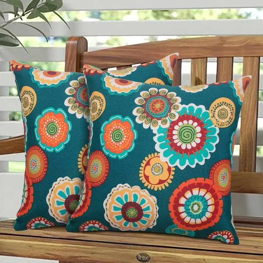 Fabrcis Pack of 2 waterproof outdoor cushions with 18 x 18 inch insert, Christmas decorative cushion for garden