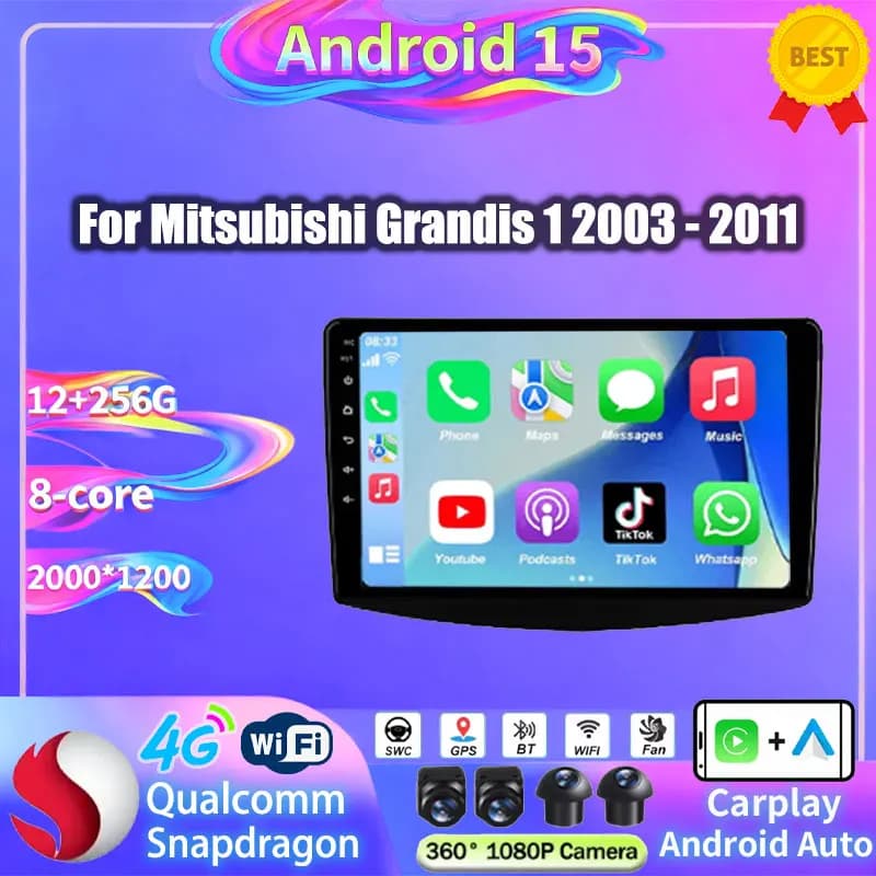 Android 15 Per Mitsubishi Grandis 1 2003 - 2011 Autoradio Wireless Carplay Android Auto BT Stereo 360 Macchina Fotografica 2K Schermo Octa Core