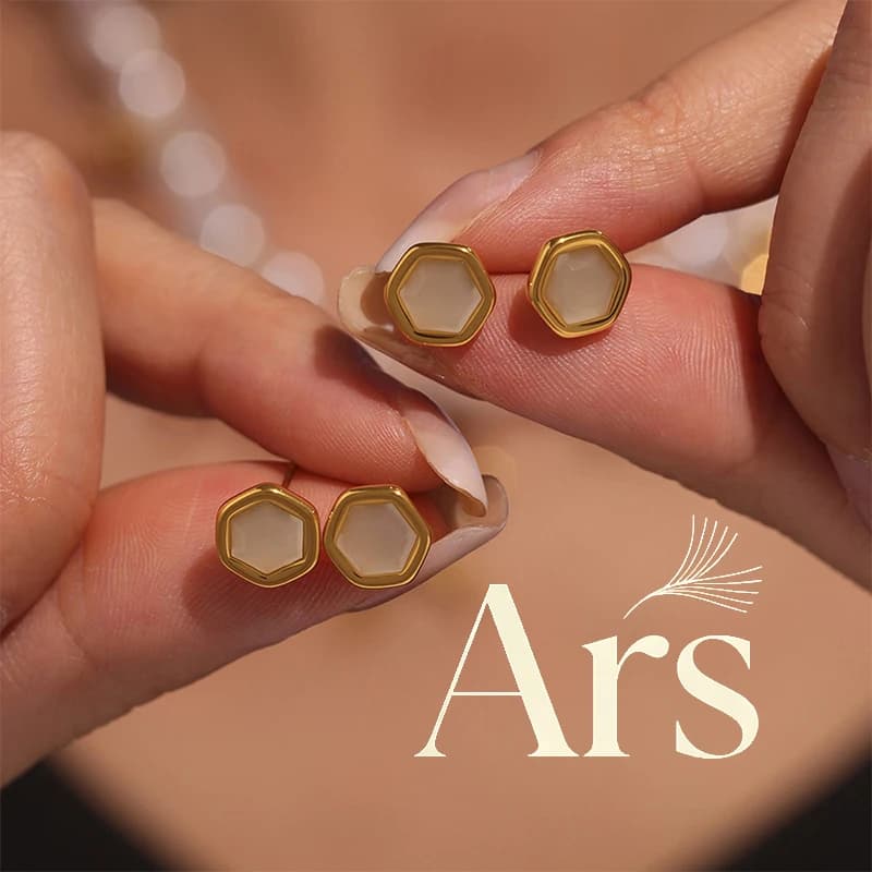 Ars Hexagon Opal Stud Earrings Minimalist Stainless Steel Geometric Ear Studs 18K Gold Plated Earrings Jewelry Gifts for Women