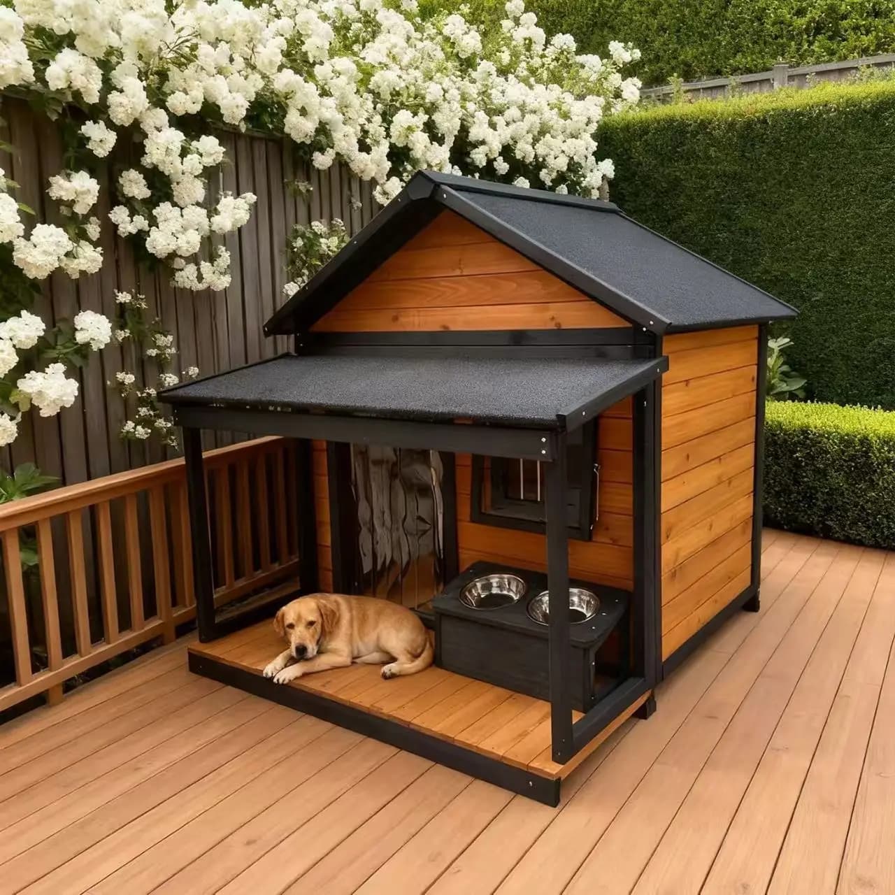 Cuccia di Lusso per Cani da Esterno, Box per Cani, Letti per Animali Domestici da Esterno, Letti in Legno, Tappetino Riscaldante Elettrico