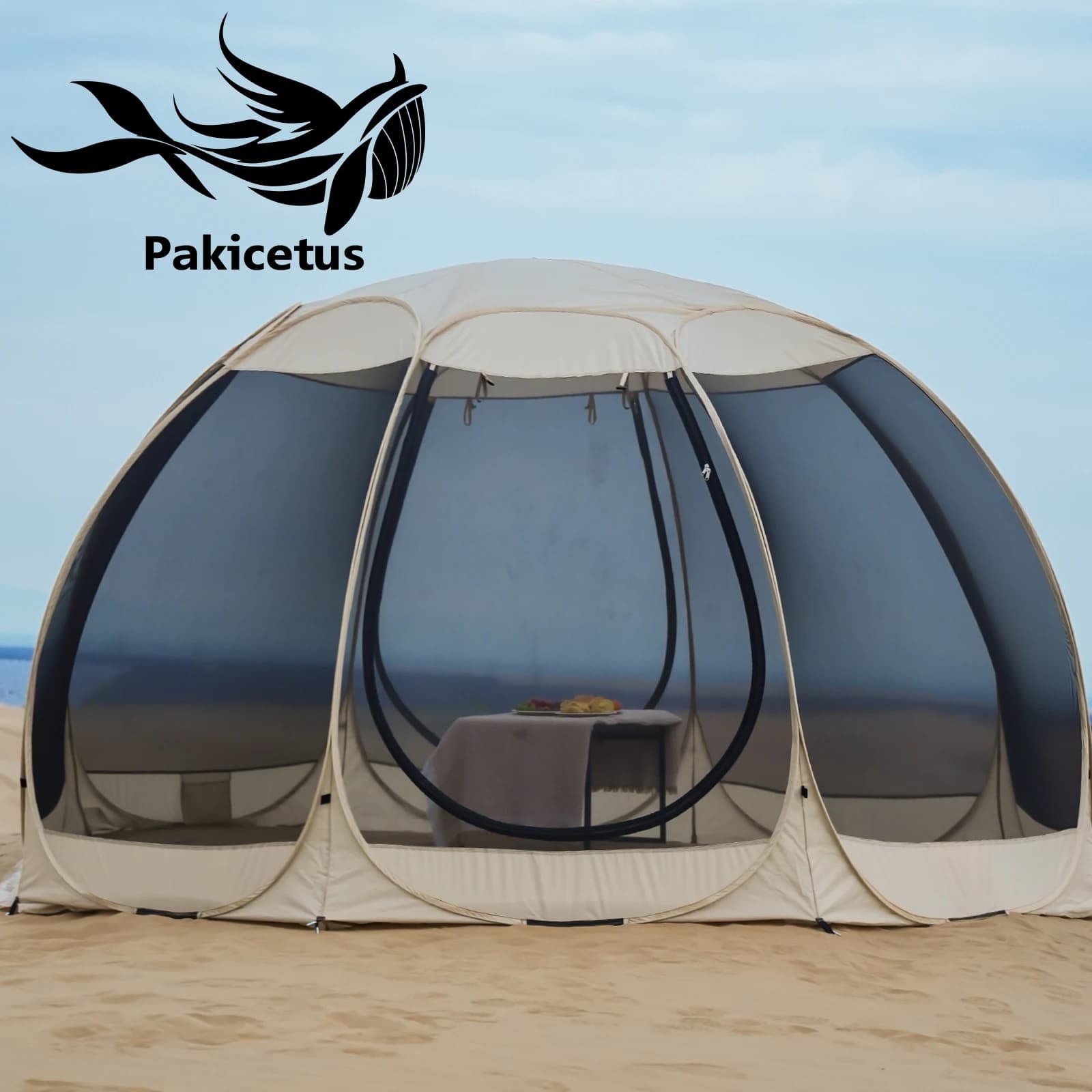 PAKICETUS Pop‑up Screen Tent 4‑6 Person 6‑Sided 8‑Sided Mesh Canopy Instant Setup for Camping Backyard Picnic Garden Gathering