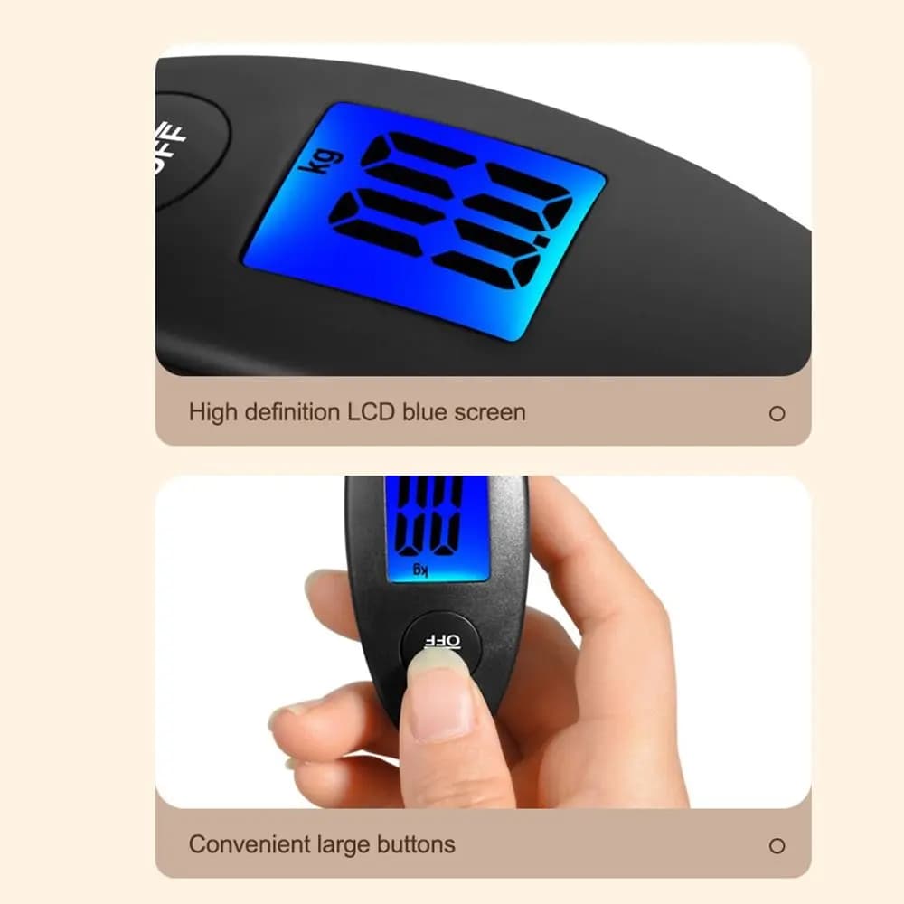 Bilancia Elettronica a Forma di Fuso per Bagagli, kg/lb, Portatile da Viaggio, Display LCD, Alta Precisione, Bilancia Digitale a Sospensione