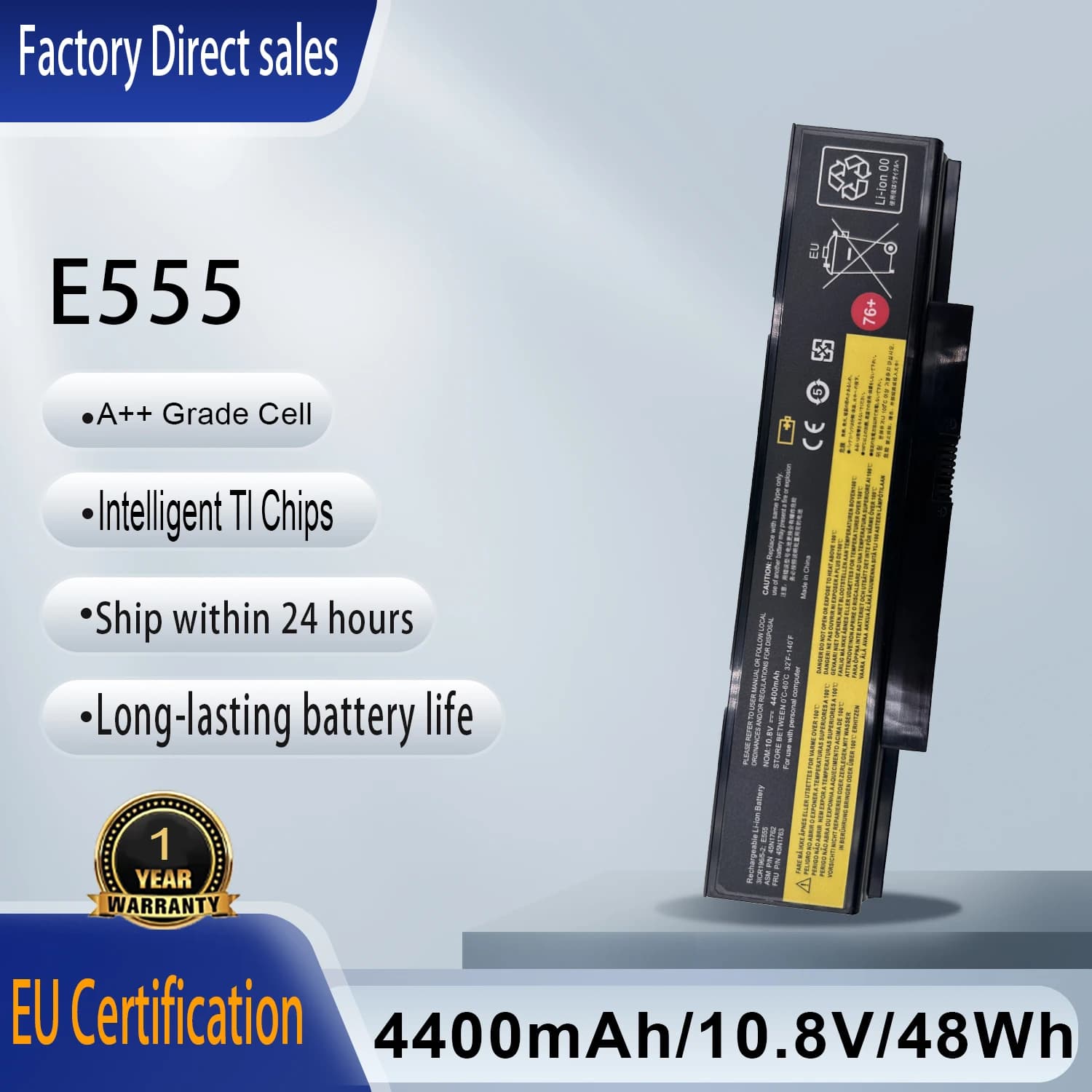 Batteria per Laptop 45N1762 76+ per Lenovo ThinkPad (Edge) Serie E550 E550c E560 E565 3INR19/65-2 45N1758 45N1759 45N1763 4X50G59217