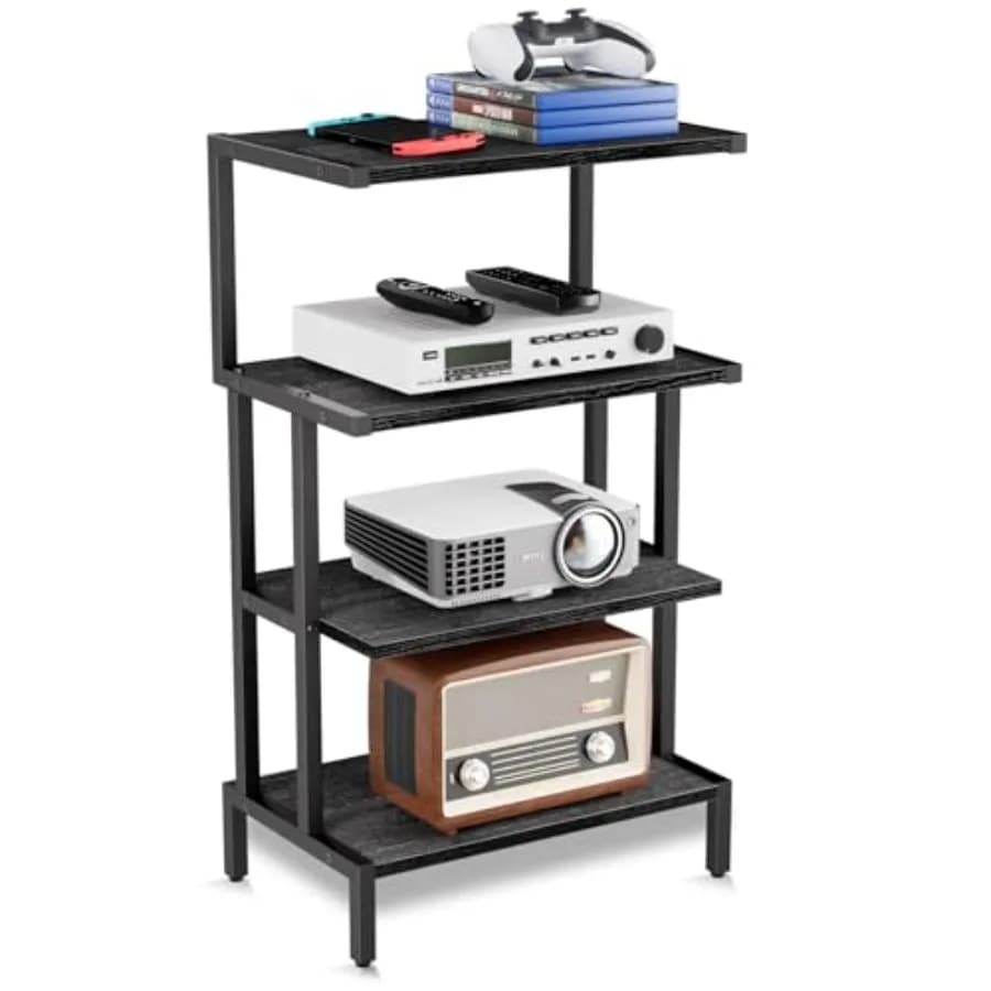 TV stand and 4 shelves, Small Electronic Shelves Size, Video Game Console Organizer, Wooden Furniture for Stereo and AV