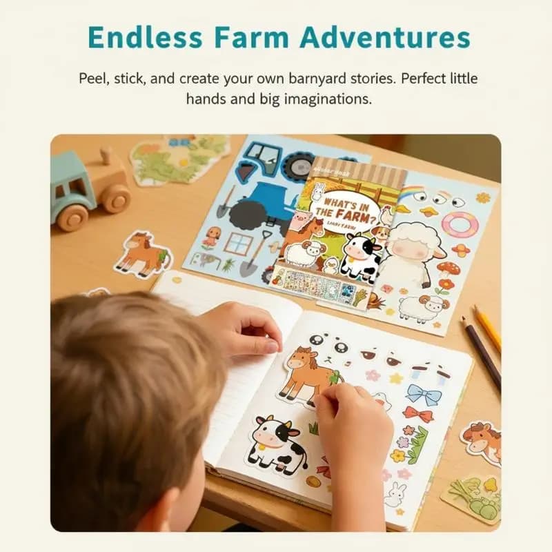 Libri di adesivi riutilizzabili per bambini, adesivi puzzle a tema fattoria, giocattolo educativo di cancelleria per bambini