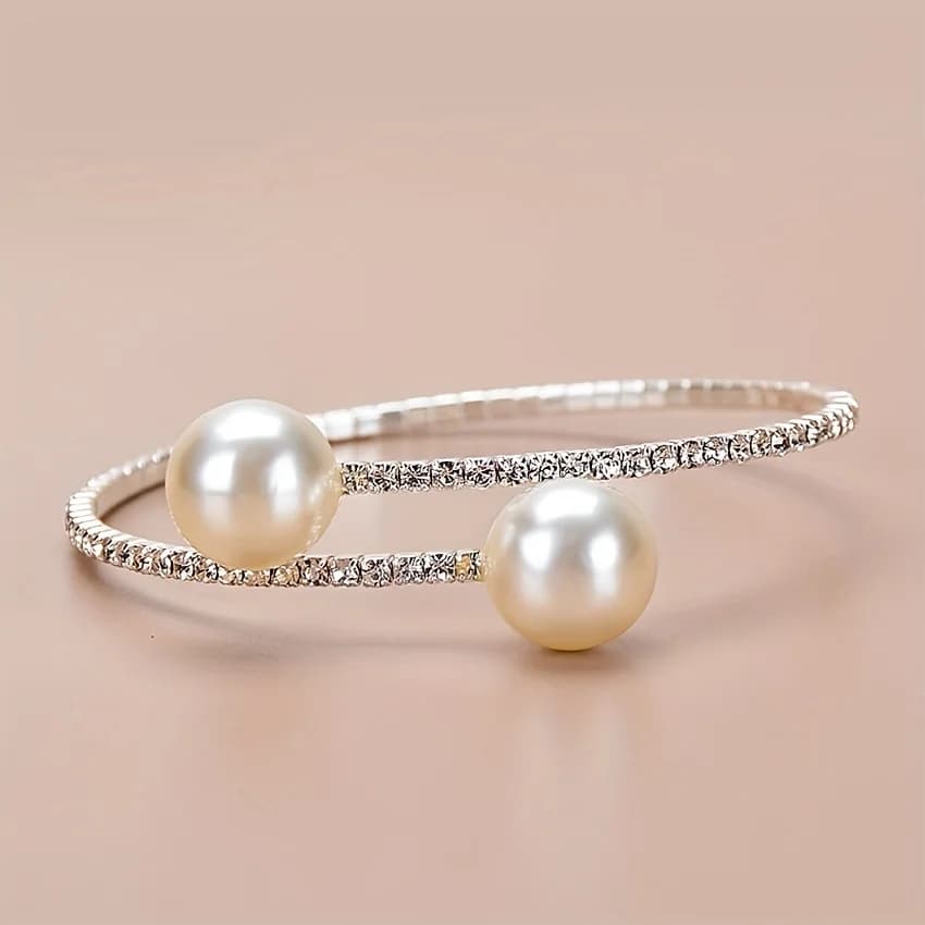 Western Cross-Border Inlaid Rhinestone Pearl Open Individual Light Luxury Premium Sense Cold Style Women'S Bracelet