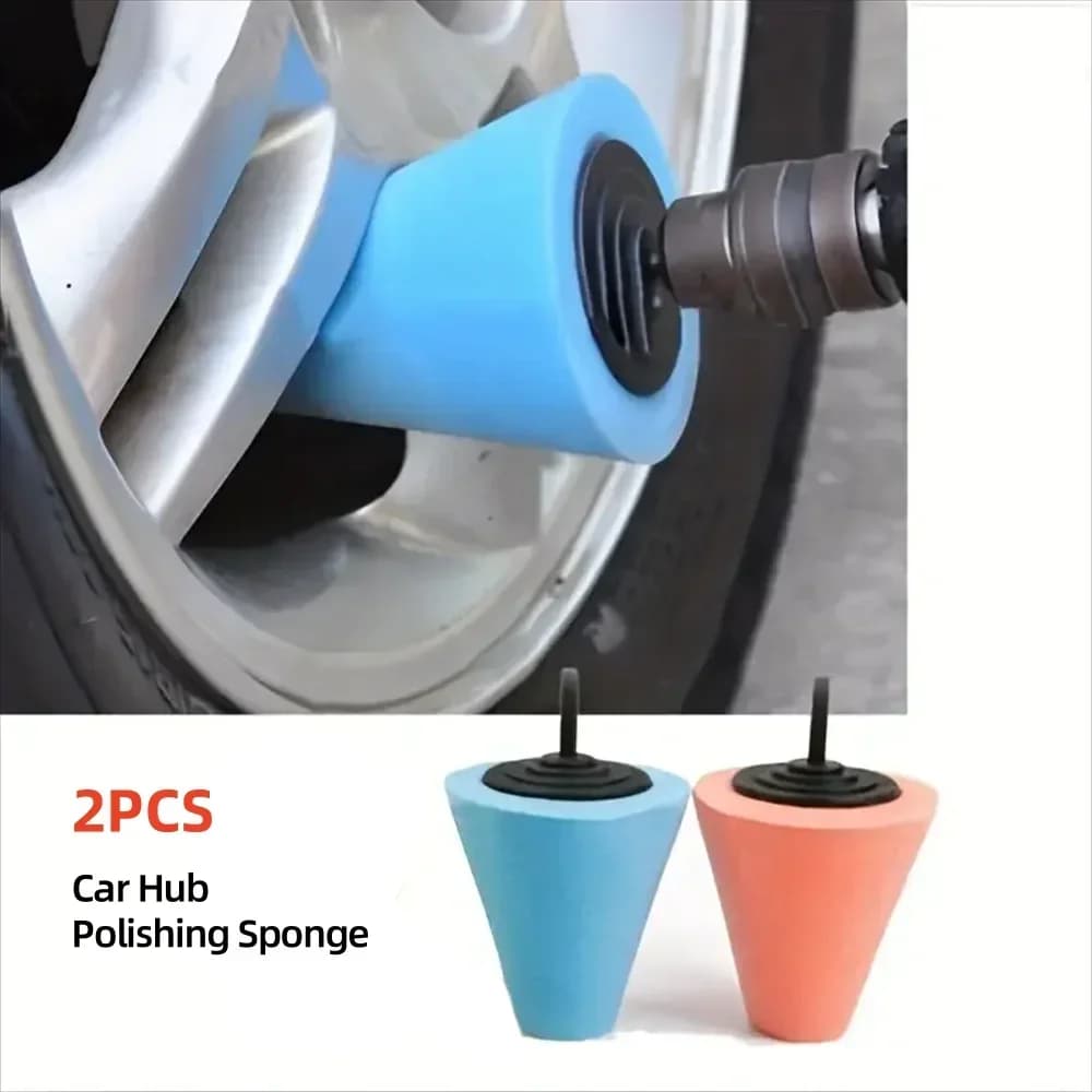 2 pezzi di spugna per lucidatura per mozzo per auto, testa per molatura in plastica metallica, spugna conica per lucidatura