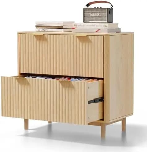 2 Drawer File Cabinet, Home Office Filing Organizer, for Letter Legal A4 Size File Folder Storage, Modern Style Fluted