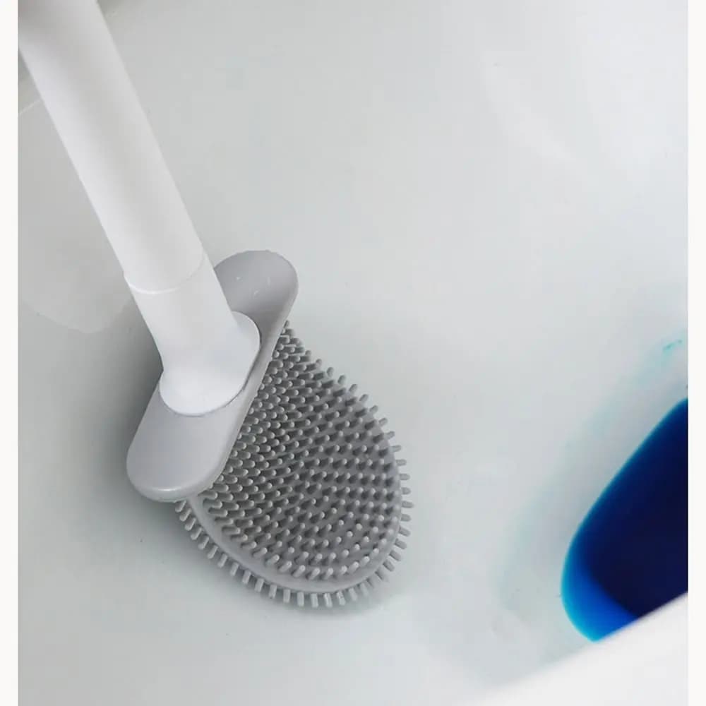 Set di spazzole per WC montate a parete, testa flessibile, manico lungo, spazzola per bagno, senza trapano, spazzola per pulizia in silicone ad asciugatura rapida