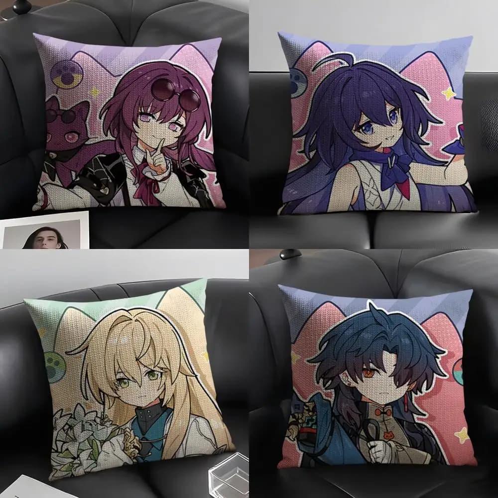 Chibi Cute Honkai Star Rail cushion cover, in summer breathable linen fabric, front-back printing, for sofa, home decoration