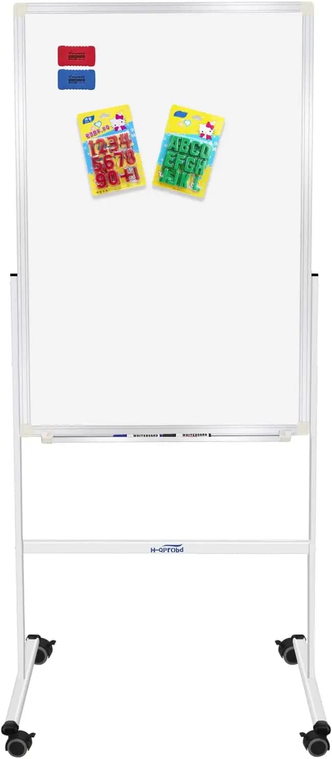 Lavagna Magnetica Bifacciale 24"x36" con Supporto, Lavagna Bianca Regolabile in Altezza su Ruote per Casa, Ufficio e Scuola
