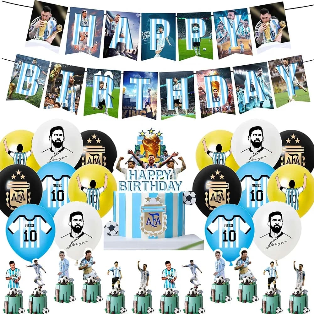 Forniture per feste di compleanno di calcio superstar argentina Miaami Calcio Festa a tema Cappellini per torte Bandiere per cupcake Palloncini in lattice