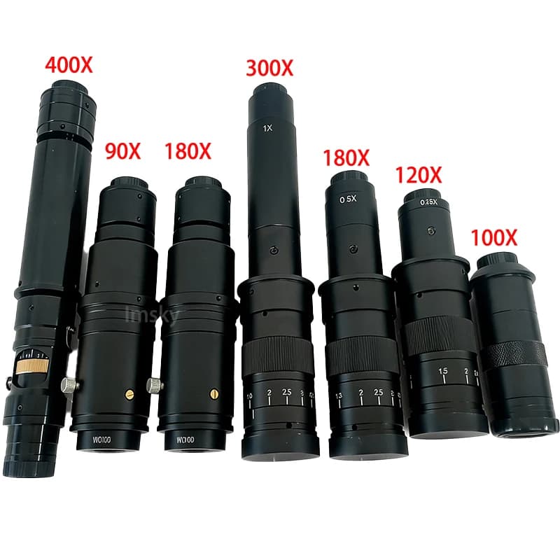 Adjustable lens with C zoom 100X 180X 150X 120X 300X 400X 90X 0.7X ~ 4,5X M42 Auxiliary lens F/Camera for video microscope