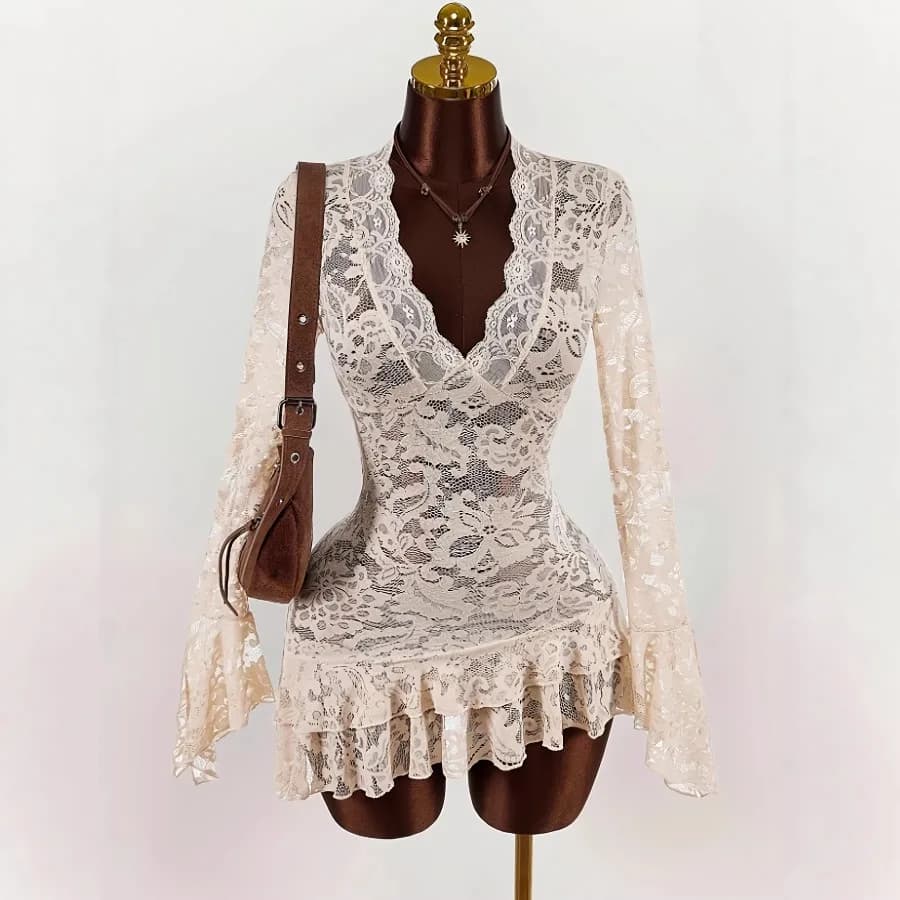 【New style】 Independence hit 2026 spring new lace dress for women Europe and America hollowed-out hip skirt