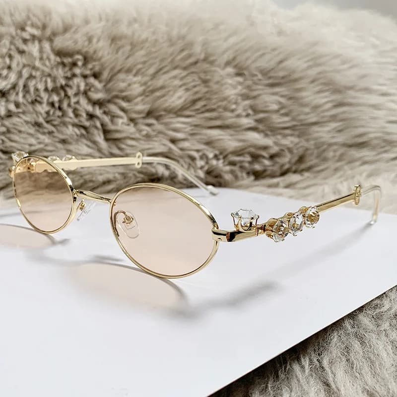 2025 New Fashion Diamond Sunglasses Women Small Frame Oval Sun Glasses UV400 Vintage Sunglass Y2K Eyewear With Box