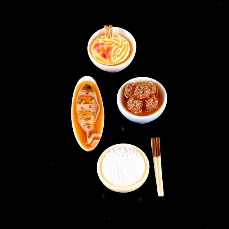 Modellini di Piatti Cinesi in Miniatura 1/12 per Casa delle Bambole, Decorazioni per Cucina e Sala da Pranzo Fai-da-Te