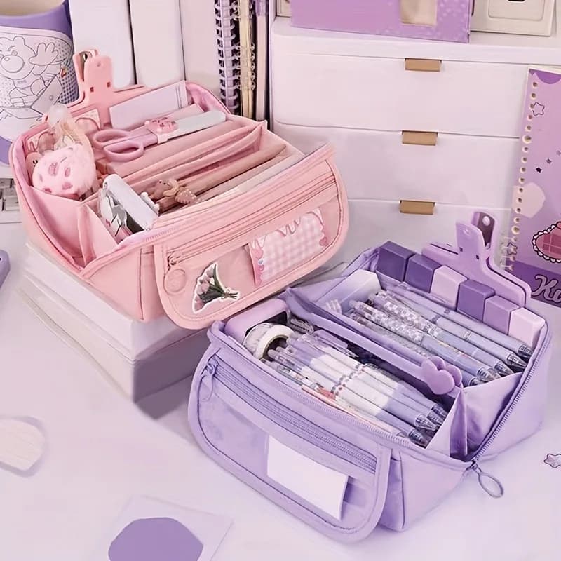 Large Capacity Card Holder - Multi-Spring Organizer for School Supplies and Office (Rosa/Viola/Nero)