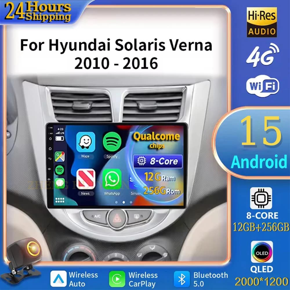 For Hyundai Solaris Verna Accent 1 2010 2011 2012 2013 -2016 Android 15 Wireless Auto Carplay Car Radio Multimedia Player Car 4G
