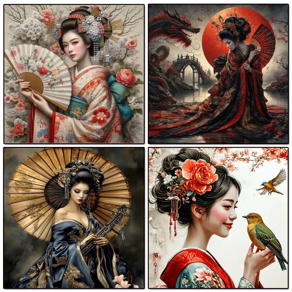 5D fai da te diamante arte pittura perline punto croce kit kimono giapponese donna mosaico completo ricamo drago geisha immagine decorazioni per la casa