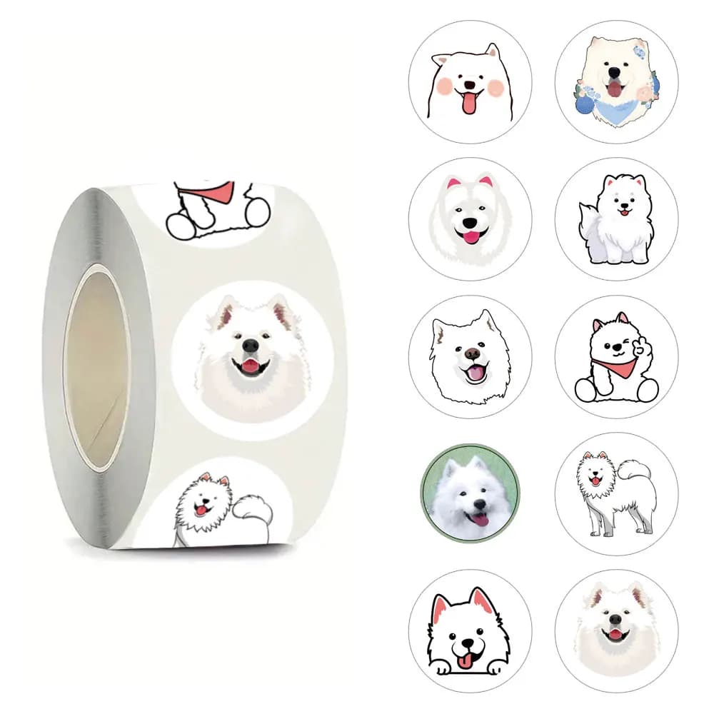 500pcs Samoed Pet Stickers(1 Inch Labels/10 Patterns) For phone case Laptop Notebook Suitcase Skateboard DIY Aesthetic Stickers