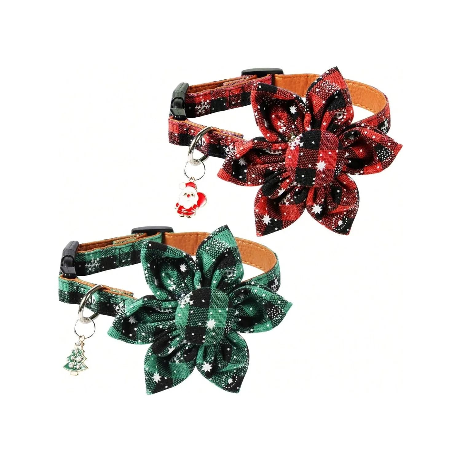 2 collari natalizi per cani con fiore, collari regolabili a quadri staccabili con ciondolo a fiocco di neve, collari natalizi per cani e gatti (grande)