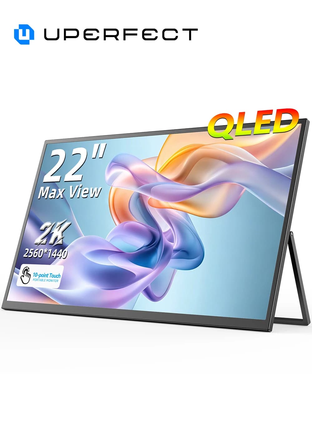 UPERFECT 22 Inch Touch Computer Display 22' Monitor 2K 1440P 100% SRGB QLED Screen With Stand For Laptop PC Mac Phone Game Exten