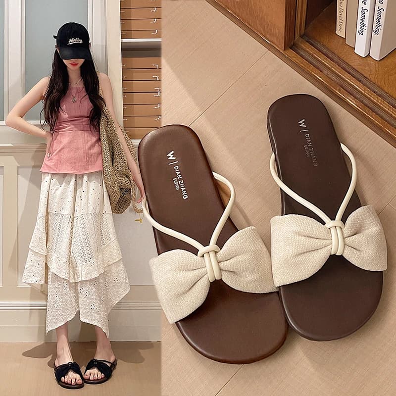 Trendy Knot Flat Bottom Soft Bottom Sandals Women Summer Outdoor Wear 2026 New Fairy Style Slip-On Breathable