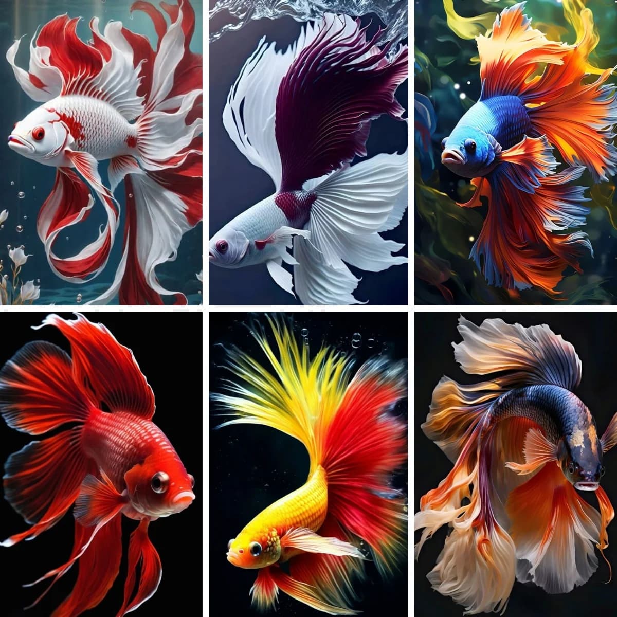 Fighting Fish Painting Betta Fish , DIY Diamond Painting Kit for Adults and Kids, Full Drill Embroidery Kit Mosaic Rhinestones
