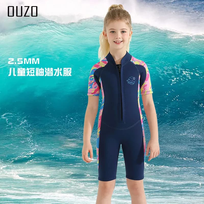 Shorty for boys and girls, 2.5 mm neoprene thermal suit, front zip for swimming, snorkeling, surfing, diving