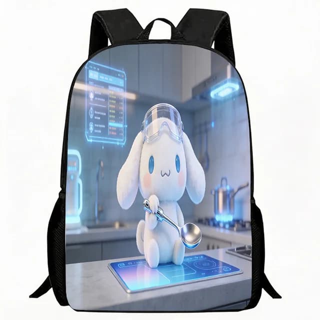 Borsa per bambini Futuristic Chef Cinnamoroll Zaino scolastico con stampa di cuccioli Zaino casual leggero e traspirante per bambini, regolabile e resistente