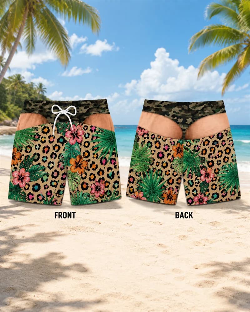 Mens Hawaiian Parrot Beach Shorts Tropical Flower Leaf Print Funny Men's Swimsuit Quick Dry Boardshorts For Pool Surf Holiday