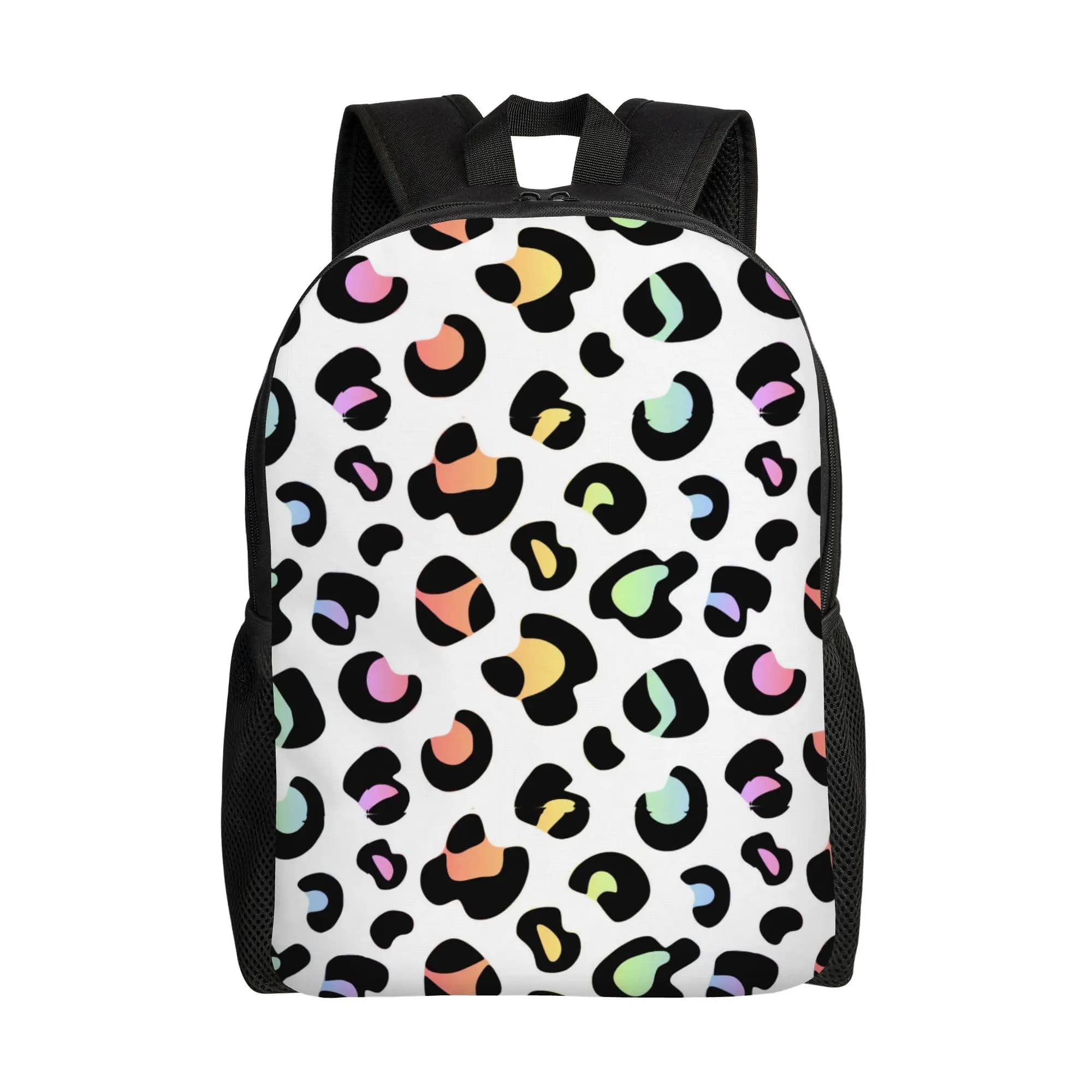 Zaino casual con stampa leopardata arcobaleno dai colori delicati, una scelta morbida e leggera per il pendolarismo quotidiano