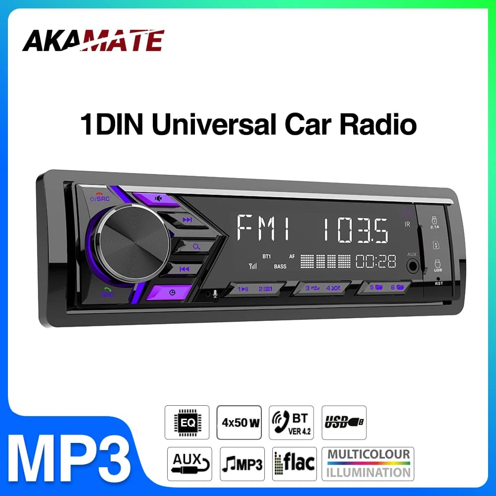 1 DIN autoradio multimedia player MP3 Bluetooth AUX TF Card USB phone charging Radio FM Audio EQ Stereo Audio Universal