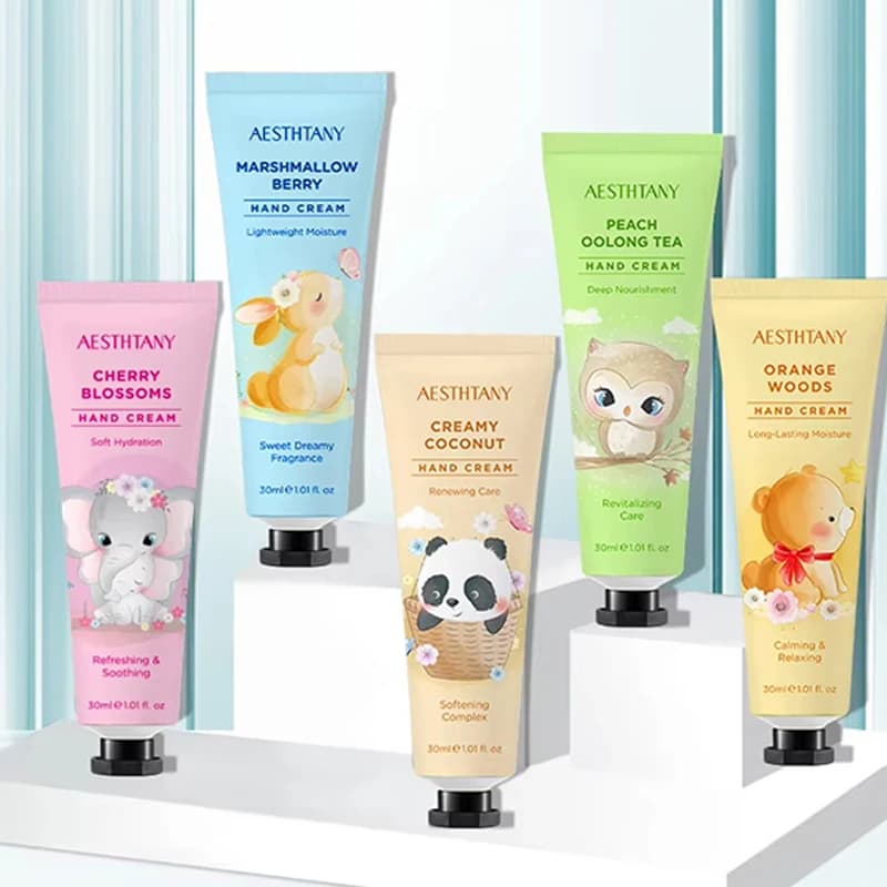 New Set of 5 Creams for AESTHTANY Hands to Theme Animals Carini | Hydrate and Repair the Dry and Screpolated Hands